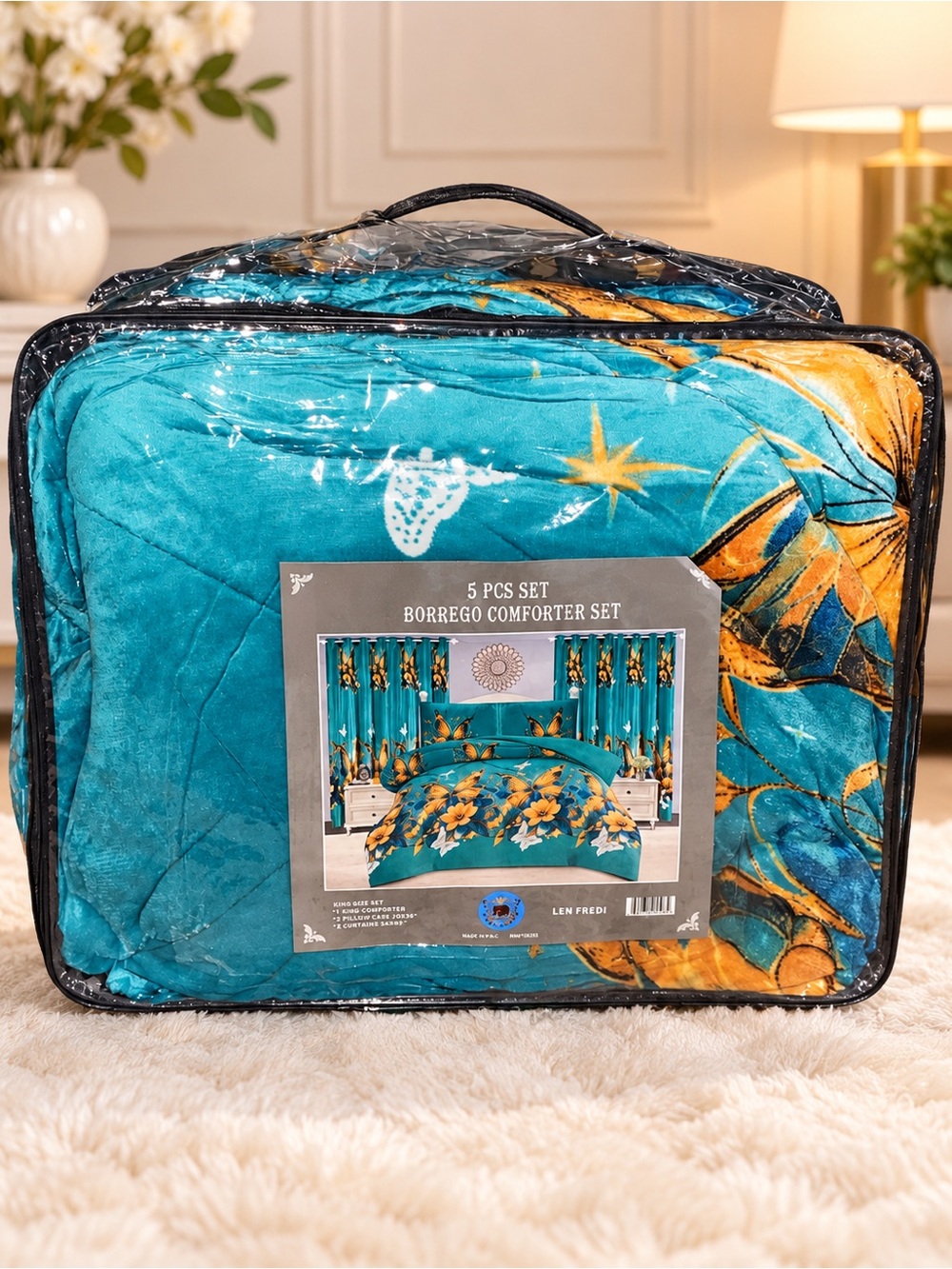 5-Piece Teal and Gold Comforter Set